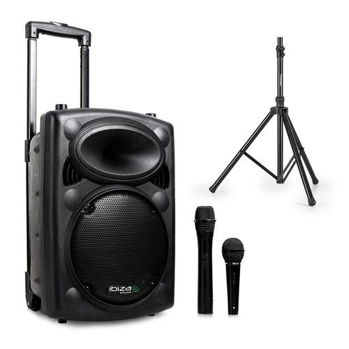 Enceinte autonome 8" 400W - USB/REC/VOX/BLUETOOTH + 1 Micro VHF + 1 Micro filaire + Pied