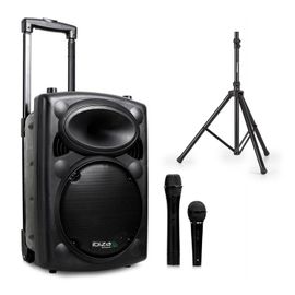 Enceinte autonome 8" 400W - USB/REC/VOX/BLUETOOTH + 1 Micro VHF + 1 Micro filaire + Pied