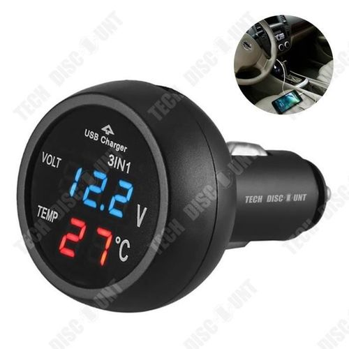 Td® Voltmètre Allume-Cigare, Thermomètre Allume-Cigare, Chargeur Allume-Cigare Usb 12-24v Avec Un Affichage Led Numérique De Voiture
