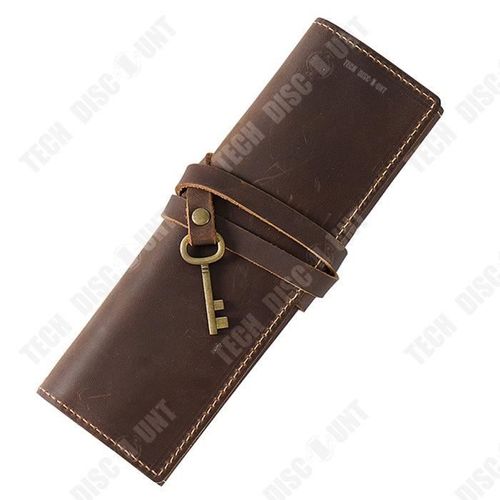 Td® Étui À Crayons Peau De Vache Stylo Rideau En Cuir Stylo Sac Simple Littéraire Stylo Rideau Multi-Fonctionnel Couleur Marron