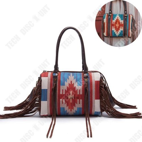 TD® Rétro Tissé Coton Lin Style Indien Gland Épaule Diagonale Sac Européenne et Américaine Dames Portable Aisselle Sac Fourre-Tout