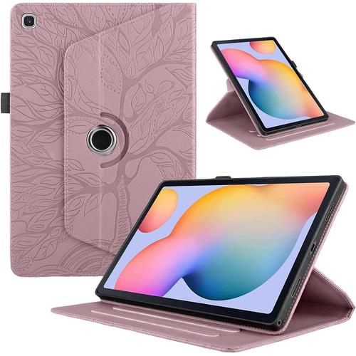 Mo-Bte Coque Pour Samsung Galaxy Tab A7 Lite 8.7""2021 Sm-T227/T225/T220 Pu Cuir 360°Rotatif Multi-Angle Stand Flip Housse Vie Arbre Tablette Protection Case Pour Samsung Galaxy Tab A7 Lite,Rose Gold