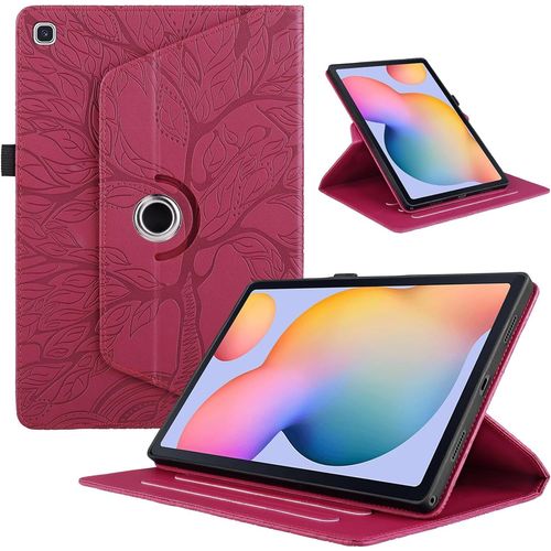 Mo-Bte Coque Pour Samsung Galaxy Tab S6 Lite 10.4 Sm-P610/ P613/ P615/ P619 Pu Cuir 360°Rotatif Multi-Angle Stand Housse Cover Vie Arbre Tablette Protection Case Pour Samsung Tab S6 Lite, Rouge