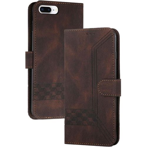 Coque Compatible Avec Iphone 6 Plus/7 Plus /8 Plus (5.5 Pouce),Anti-Choc Housse En Cuir Premium Flip Case Portefeuille Etui,Cafe