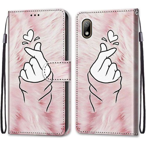 Coque Pour Huawei Y5 2019 / Honor 8s, Etui En Cuir Pu Portefeuille Housse Coque Avec 360 Degres Silicone Antichoc Protection Cover Cuir Pochette Magnetique Und Flip Bequille (Doigt Coeur)