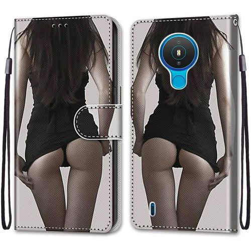 Coque Pour Nokia 1.4, Etui En Cuir Pu Portefeuille Housse Coque Avec 360 Degres Silicone Antichoc Protection Cover Cuir Pochette Magnetique Und Flip Bequille (Fille Sexy)
