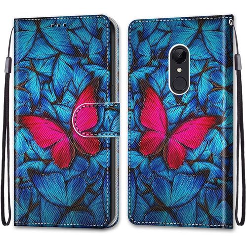 Coque Pour Xiaomi Redmi 5, Etui En Cuir Pu Portefeuille Housse Coque Avec 360 Degres Silicone Antichoc Protection Cover Cuir Pochette Magnetique Und Flip Bequille (Papillon)