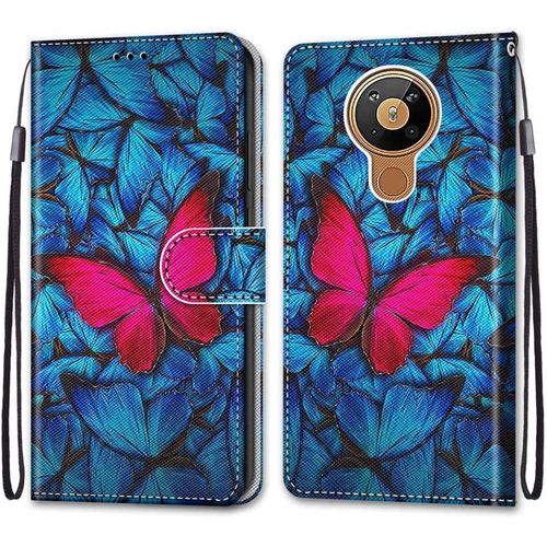 Coque Pour Nokia 5.3, Etui En Cuir Pu Portefeuille Housse Coque Avec 360 Degres Silicone Antichoc Protection Cover Cuir Pochette Magnetique Und Flip Bequille (Papillon)