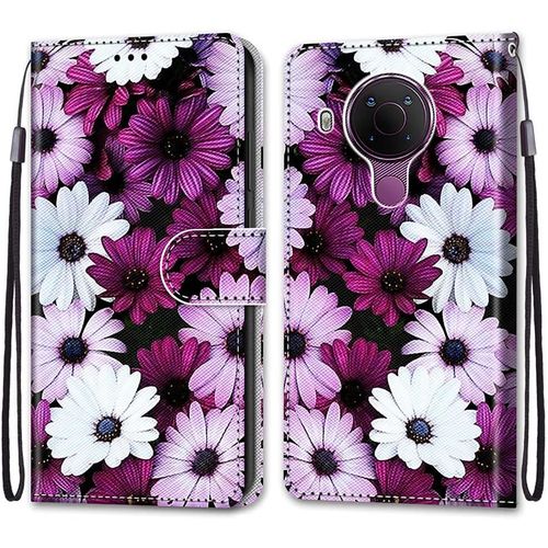 Coque Pour Nokia 5.4, Etui En Cuir Pu Portefeuille Housse Coque Avec 360 Degres Silicone Antichoc Protection Cover Cuir Pochette Magnetique Und Flip Bequille (Fleur 2)