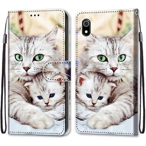 Coque Pour Xiaomi Redmi 7a, Etui En Cuir Pu Portefeuille Housse Coque Avec 360 Degres Silicone Antichoc Protection Cover Cuir Pochette Magnetique Und Flip Bequille (Chats 2)
