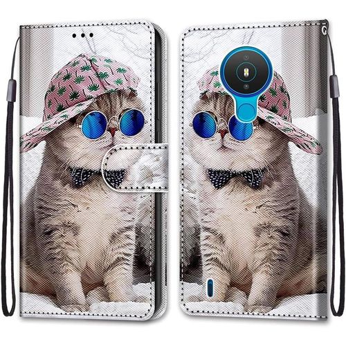 Coque Pour Nokia 1.4, Etui En Cuir Pu Portefeuille Housse Coque Avec 360 Degres Silicone Antichoc Protection Cover Cuir Pochette Magnetique Und Flip Bequille (Chats 4)