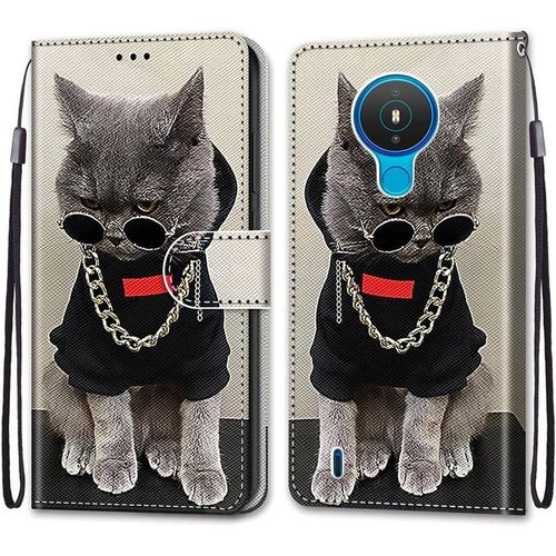 Coque Pour Nokia 1.4, Etui En Cuir Pu Portefeuille Housse Coque Avec 360 Degres Silicone Antichoc Protection Cover Cuir Pochette Magnetique Und Flip Bequille (Chats 3)