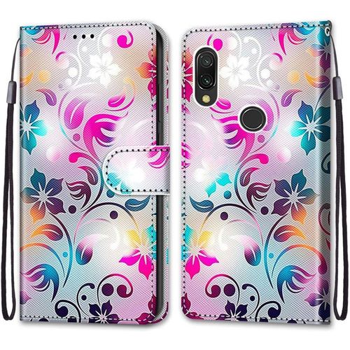 Coque Pour Xiaomi Redmi 7, Etui En Cuir Pu Portefeuille Housse Coque Avec 360 Degres Silicone Antichoc Protection Cover Cuir Pochette Magnetique Und Flip Bequille (Fleur 1)