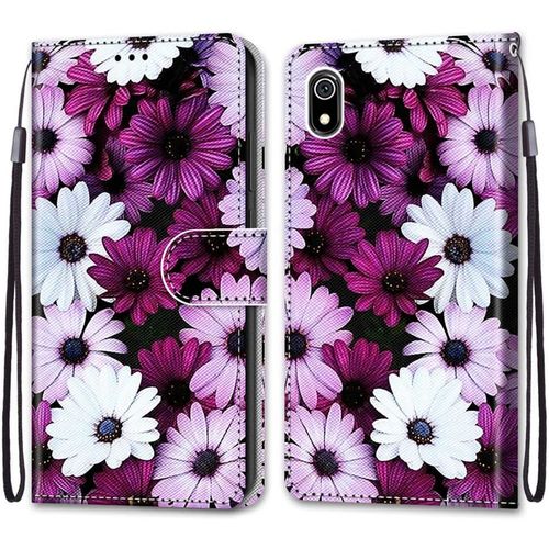 Coque Pour Xiaomi Redmi 7a, Etui En Cuir Pu Portefeuille Housse Coque Avec 360 Degres Silicone Antichoc Protection Cover Cuir Pochette Magnetique Und Flip Bequille (Fleur 2)
