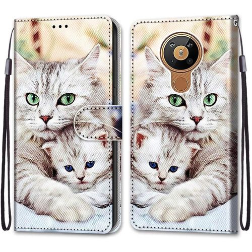 Coque Pour Nokia 5.3, Etui En Cuir Pu Portefeuille Housse Coque Avec 360 Degres Silicone Antichoc Protection Cover Cuir Pochette Magnetique Und Flip Bequille (Chats 2)