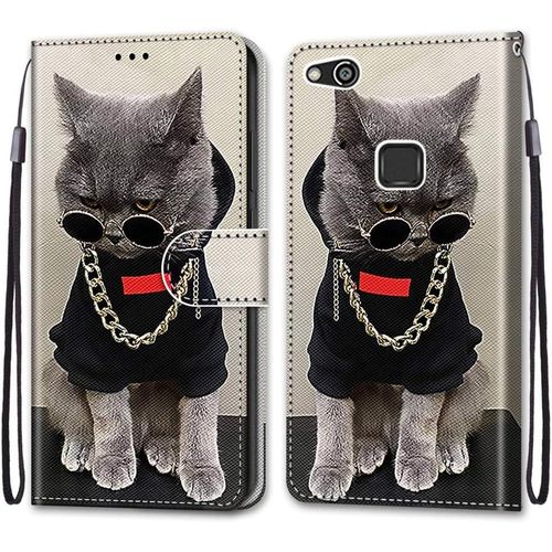 Coque Pour Huawei P10 Lite, Etui En Cuir Pu Portefeuille Housse Coque Avec 360 Degres Silicone Antichoc Protection Cover Cuir Pochette Magnetique Und Flip Bequille (Chats 3)