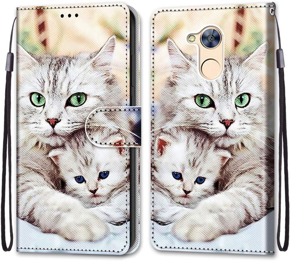 Coque Pour Huawei Honor 6a, Etui En Cuir Pu Portefeuille Housse Coque Avec 360 Degres Silicone Antichoc Protection Cover Cuir Pochette Magnetique Und Flip Bequille (Chats 2)