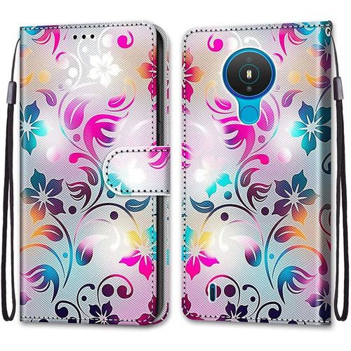 Coque Pour Nokia 1.4, Etui En Cuir Pu Portefeuille Housse Coque Avec 360 Degres Silicone Antichoc Protection Cover Cuir Pochette Magnetique Und Flip Bequille (Fleur 1)