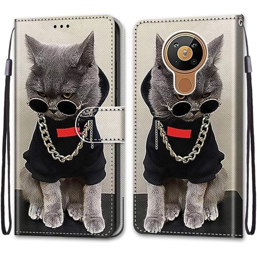 Coque Pour Nokia 5.3, Etui En Cuir Pu Portefeuille Housse Coque Avec 360 Degres Silicone Antichoc Protection Cover Cuir Pochette Magnetique Und Flip Bequille (Chats 3)