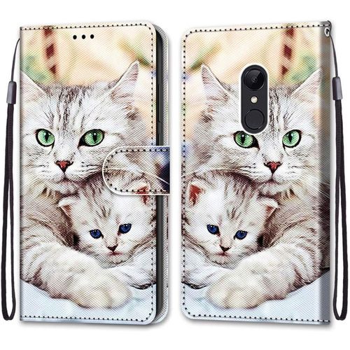 Coque Pour Xiaomi Redmi 5, Etui En Cuir Pu Portefeuille Housse Coque Avec 360 Degres Silicone Antichoc Protection Cover Cuir Pochette Magnetique Und Flip Bequille (Chats 2)