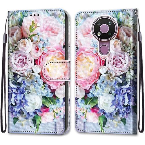 Coque Pour Nokia 3.4, Etui En Cuir Pu Portefeuille Housse Coque Avec 360 Degres Silicone Antichoc Protection Cover Cuir Pochette Magnetique Und Flip Bequille (Fleur 3)
