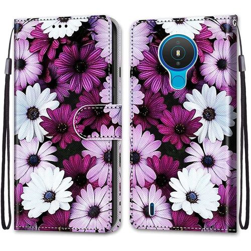 Coque Pour Nokia 1.4, Etui En Cuir Pu Portefeuille Housse Coque Avec 360 Degres Silicone Antichoc Protection Cover Cuir Pochette Magnetique Und Flip Bequille (Fleur 2)