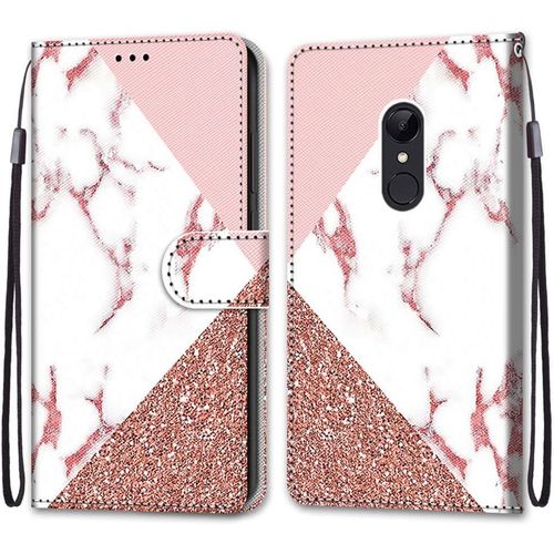Coque Pour Xiaomi Redmi 5, Etui En Cuir Pu Portefeuille Housse Coque Avec 360 Degres Silicone Antichoc Protection Cover Cuir Pochette Magnetique Und Flip Bequille (Marbre)