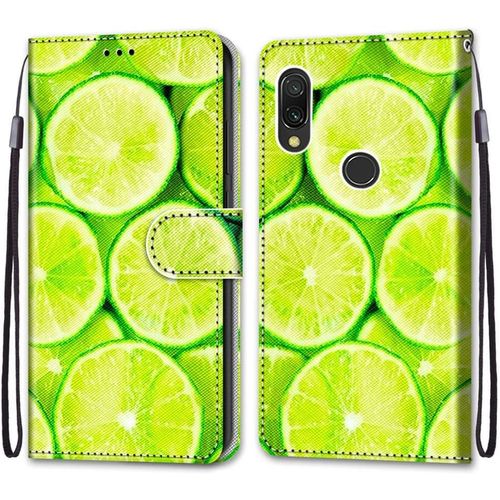Coque Pour Xiaomi Redmi 7, Etui En Cuir Pu Portefeuille Housse Coque Avec 360 Degres Silicone Antichoc Protection Cover Cuir Pochette Magnetique Und Flip Bequille (Citron)