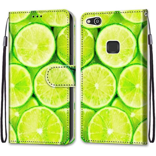 Coque Pour Huawei P10 Lite, Etui En Cuir Pu Portefeuille Housse Coque Avec 360 Degres Silicone Antichoc Protection Cover Cuir Pochette Magnetique Und Flip Bequille (Citron)