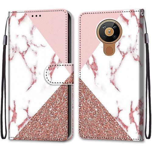 Coque Pour Nokia 5.3, Etui En Cuir Pu Portefeuille Housse Coque Avec 360 Degres Silicone Antichoc Protection Cover Cuir Pochette Magnetique Und Flip Bequille (Marbre)