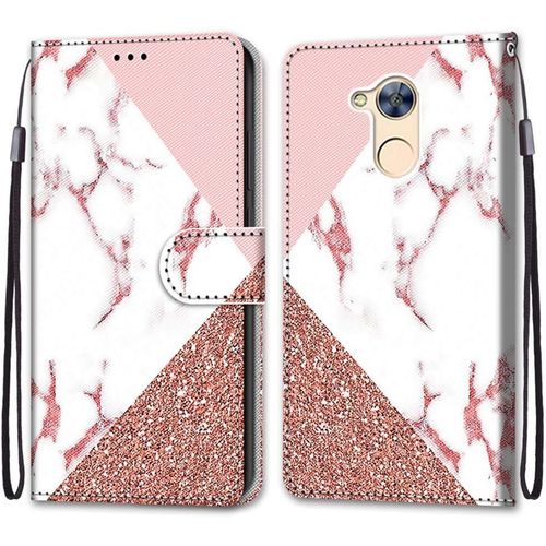 Coque Pour Huawei Honor 6a, Etui En Cuir Pu Portefeuille Housse Coque Avec 360 Degres Silicone Antichoc Protection Cover Cuir Pochette Magnetique Und Flip Bequille (Marbre)