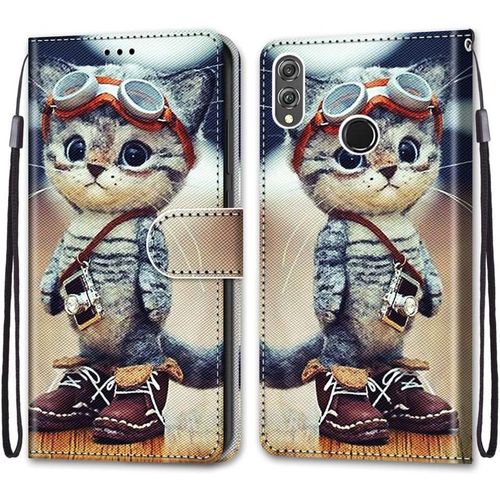 Coque Pour Huawei Honor 8x, Etui En Cuir Pu Portefeuille Housse Coque Avec 360 Degres Silicone Antichoc Protection Cover Cuir Pochette Magnetique Und Flip Bequille (Chat 1)