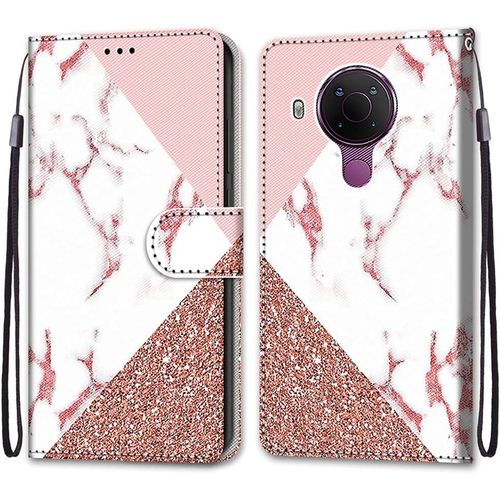Coque Pour Nokia 5.4, Etui En Cuir Pu Portefeuille Housse Coque Avec 360 Degres Silicone Antichoc Protection Cover Cuir Pochette Magnetique Und Flip Bequille (Marbre)