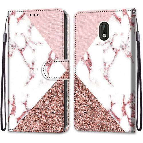 Coque Pour Nokia 3, Etui En Cuir Pu Portefeuille Housse Coque Avec 360 Degres Silicone Antichoc Protection Cover Cuir Pochette Magnetique Und Flip Bequille (Marbre)
