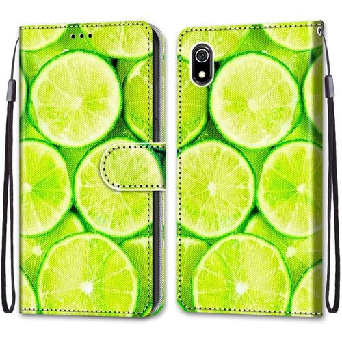 Coque Pour Xiaomi Redmi 7a, Etui En Cuir Pu Portefeuille Housse Coque Avec 360 Degres Silicone Antichoc Protection Cover Cuir Pochette Magnetique Und Flip Bequille (Citron)