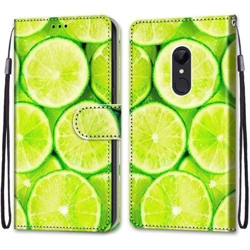 Coque Pour Xiaomi Redmi 5, Etui En Cuir Pu Portefeuille Housse Coque Avec 360 Degres Silicone Antichoc Protection Cover Cuir Pochette Magnetique Und Flip Bequille (Citron)