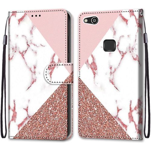 Coque Pour Huawei P10 Lite, Etui En Cuir Pu Portefeuille Housse Coque Avec 360 Degres Silicone Antichoc Protection Cover Cuir Pochette Magnetique Und Flip Bequille (Marbre)