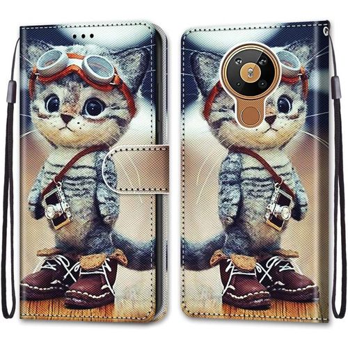 Coque Pour Nokia 5.3, Etui En Cuir Pu Portefeuille Housse Coque Avec 360 Degres Silicone Antichoc Protection Cover Cuir Pochette Magnetique Und Flip Bequille (Chat 1)