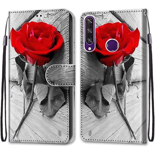 Coque Pour Huawei Y6p, Etui En Cuir Pu Portefeuille Housse Coque Avec 360 Degres Silicone Antichoc Protection Cover Cuir Pochette Magnetique Und Flip Bequille (Rose)
