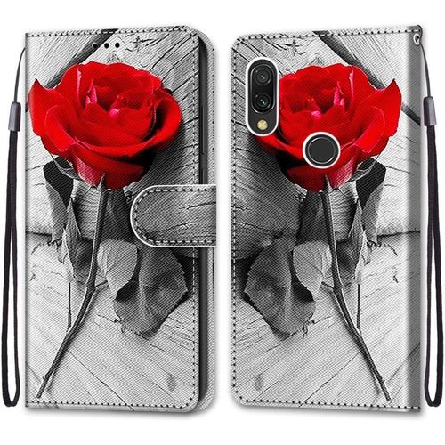 Coque Pour Xiaomi Redmi 7, Etui En Cuir Pu Portefeuille Housse Coque Avec 360 Degres Silicone Antichoc Protection Cover Cuir Pochette Magnetique Und Flip Bequille (Rose)