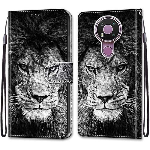 Coque Pour Nokia 3.4, Etui En Cuir Pu Portefeuille Housse Coque Avec 360 Degres Silicone Antichoc Protection Cover Cuir Pochette Magnetique Und Flip Bequille (Lion)