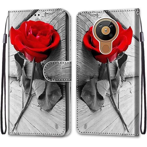 Coque Pour Nokia 5.3, Etui En Cuir Pu Portefeuille Housse Coque Avec 360 Degres Silicone Antichoc Protection Cover Cuir Pochette Magnetique Und Flip Bequille (Rose)