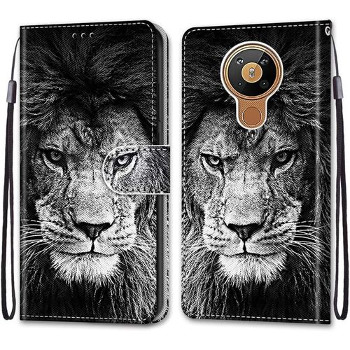 Coque Pour Nokia 5.3, Etui En Cuir Pu Portefeuille Housse Coque Avec 360 Degres Silicone Antichoc Protection Cover Cuir Pochette Magnetique Und Flip Bequille (Lion)