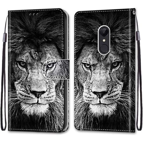 Coque Pour Xiaomi Redmi 5, Etui En Cuir Pu Portefeuille Housse Coque Avec 360 Degres Silicone Antichoc Protection Cover Cuir Pochette Magnetique Und Flip Bequille (Lion)