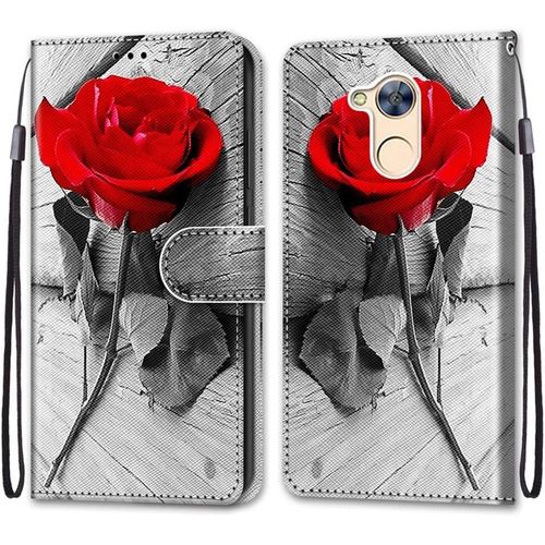 Coque Pour Huawei Honor 6a, Etui En Cuir Pu Portefeuille Housse Coque Avec 360 Degres Silicone Antichoc Protection Cover Cuir Pochette Magnetique Und Flip Bequille (Rose)