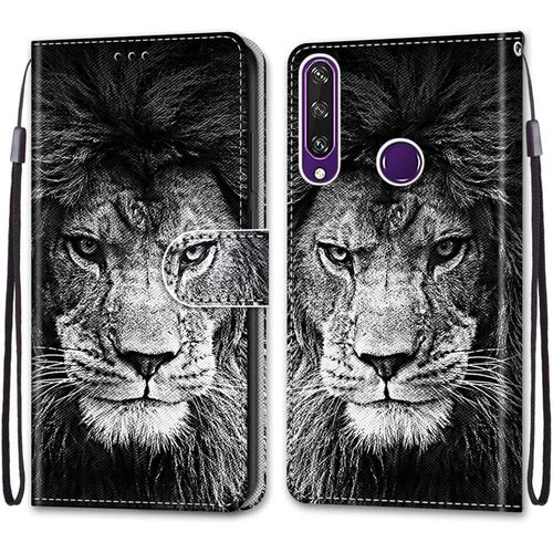 Coque Pour Huawei Y6p, Etui En Cuir Pu Portefeuille Housse Coque Avec 360 Degres Silicone Antichoc Protection Cover Cuir Pochette Magnetique Und Flip Bequille (Lion)