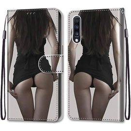 Coque Pour Samsung Galaxy A70, Etui En Cuir Pu Portefeuille Housse Coque Avec 360 Degres Silicone Antichoc Protection Cover Cuir Pochette Magnetique Und Flip Bequille (Fille Sexy)