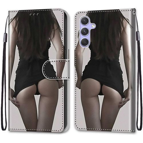 Coque Pour Samsung Galaxy A24 4g, Etui En Cuir Pu Portefeuille Housse Coque Avec 360 Degres Silicone Antichoc Protection Cover Cuir Pochette Magnetique Und Flip Bequille (Fille Sexy)