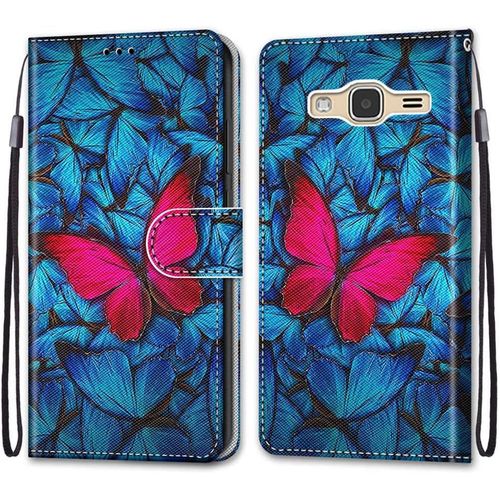 Coque Pour Samsung Galaxy J3 2016, Etui En Cuir Pu Portefeuille Housse Coque Avec 360 Degres Silicone Antichoc Protection Cover Cuir Pochette Magnetique Und Flip Bequille (Papillon)