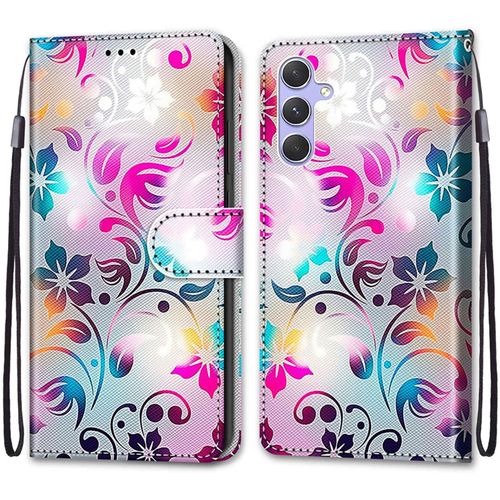 Coque Pour Samsung Galaxy A24 4g, Etui En Cuir Pu Portefeuille Housse Coque Avec 360 Degres Silicone Antichoc Protection Cover Cuir Pochette Magnetique Und Flip Bequille (Fleur 1)